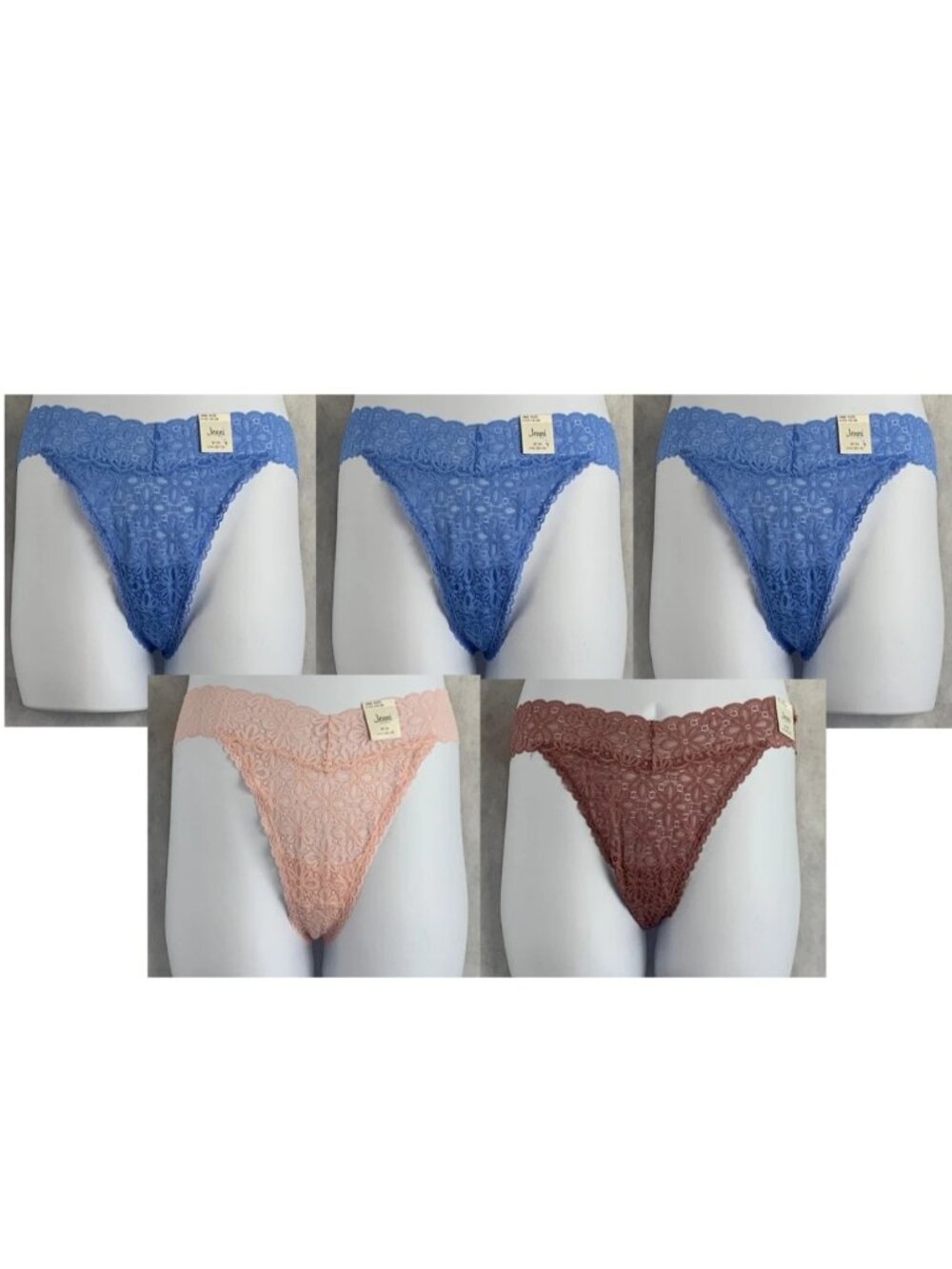 Jenni Women's Plus Size Lace Thong Panty, Variety 5-Pack , One Size (1X, 2X, 3X)